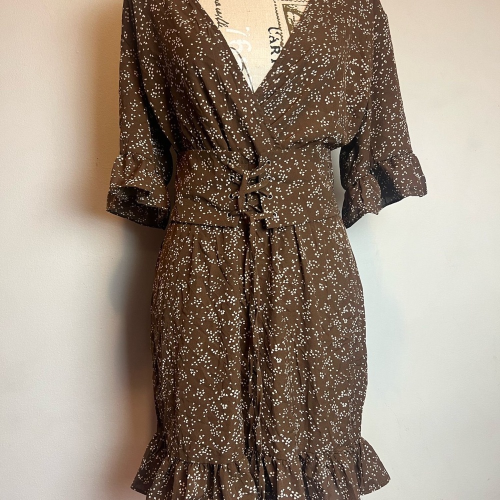 Brown Floral Corset-Style Dress